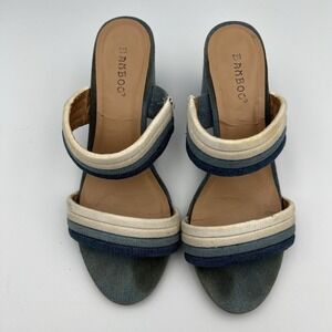Bamboo Blue Ivory Denim Fabric‎ Open Toe Sandals In Size 8